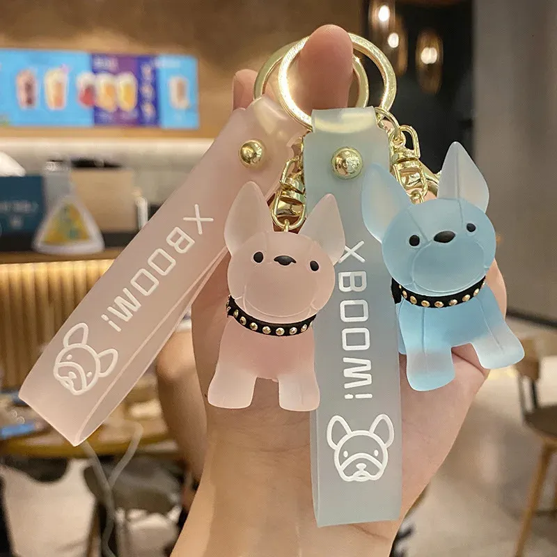 Tas Onderdelen Accessoires Mode punk Franse bulldog sleutelhanger kristal hond voor dames tas hanger sieraden kleine accessoires mannen autosleutel ring 231219