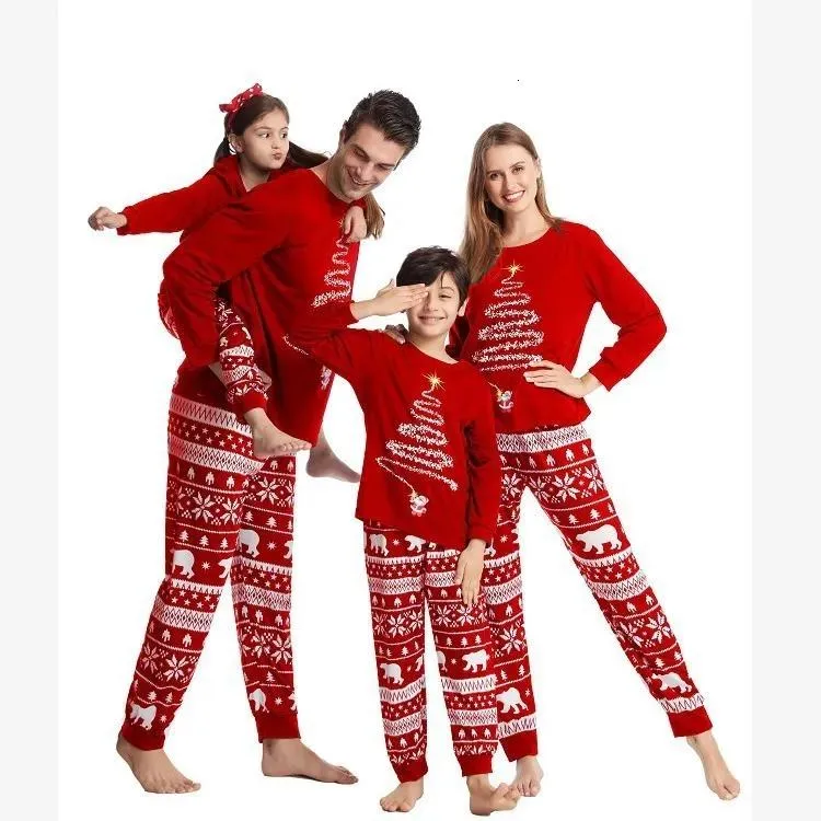 Outfits Family Matching Outfits Weihnachten Pyjama Polar Bären Vater Mutter Kinder Kinder Pyjamas Set Hunde Mommy und ich Weihnachten PJs Kleider Tops Pa