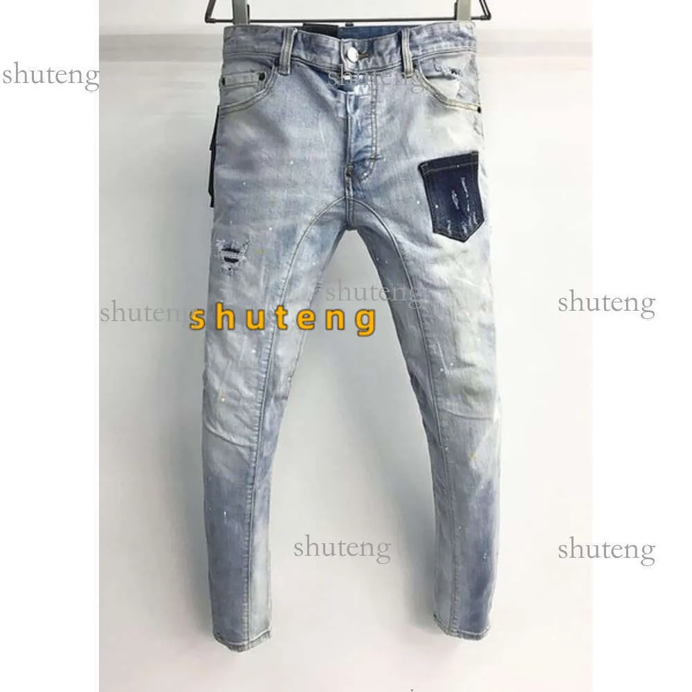 Ventes chaudes Hommes Jeans Trou Bleu Clair GRIS Foncé ITALIE Marque Pantalon Long Homme Pantalon Streetwear Denim Skinny Slim Droit D2 Biker Jean Real 8855