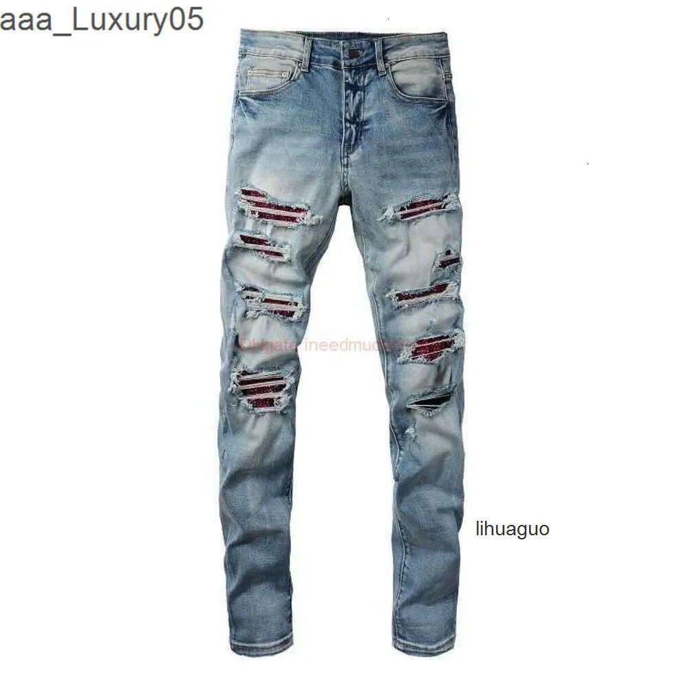 ES Jeans Am Amis Imiri Amiiri Am Designer Clothing Amari Jeans Denim Pants ES 1308 High Street Red Amirl with Amirlies Blue Serbding Broken Broken Hot Diond V6BT