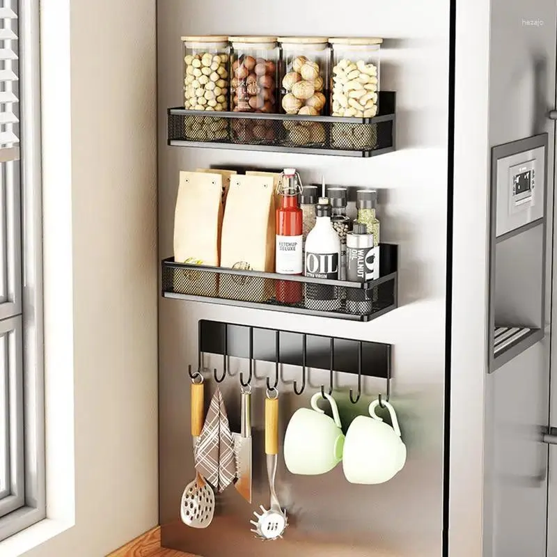 Kitchen Storage Magnetic Spice Rack For Refrigerator Side Shelf