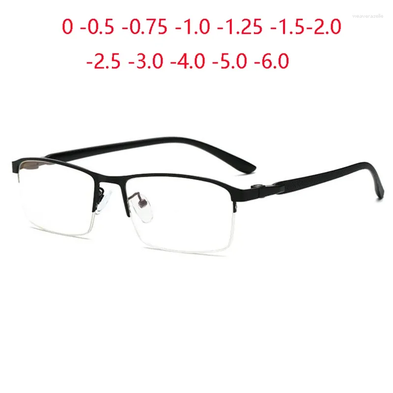 Lunettes de soleil bloquant la lumière bleue demi-monture carrée lunettes myopes femmes hommes TR90 myopie lentille Prescription Spectacle 0 -0.5 -0.75 à -6.0