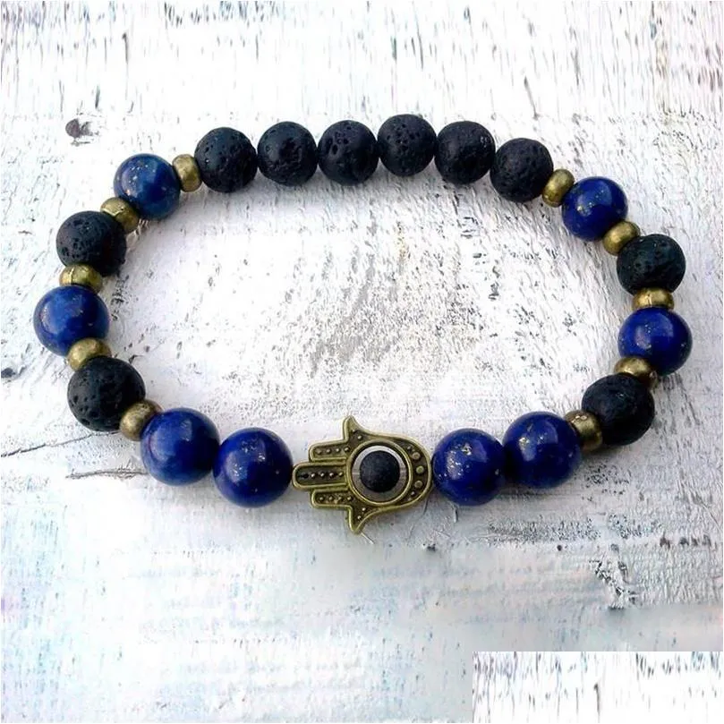 Beaded SN0295 modedesign smycken lapis lazi hamsa armband lava och man lycka till armband282f drop leverans smycken armband dhzpr