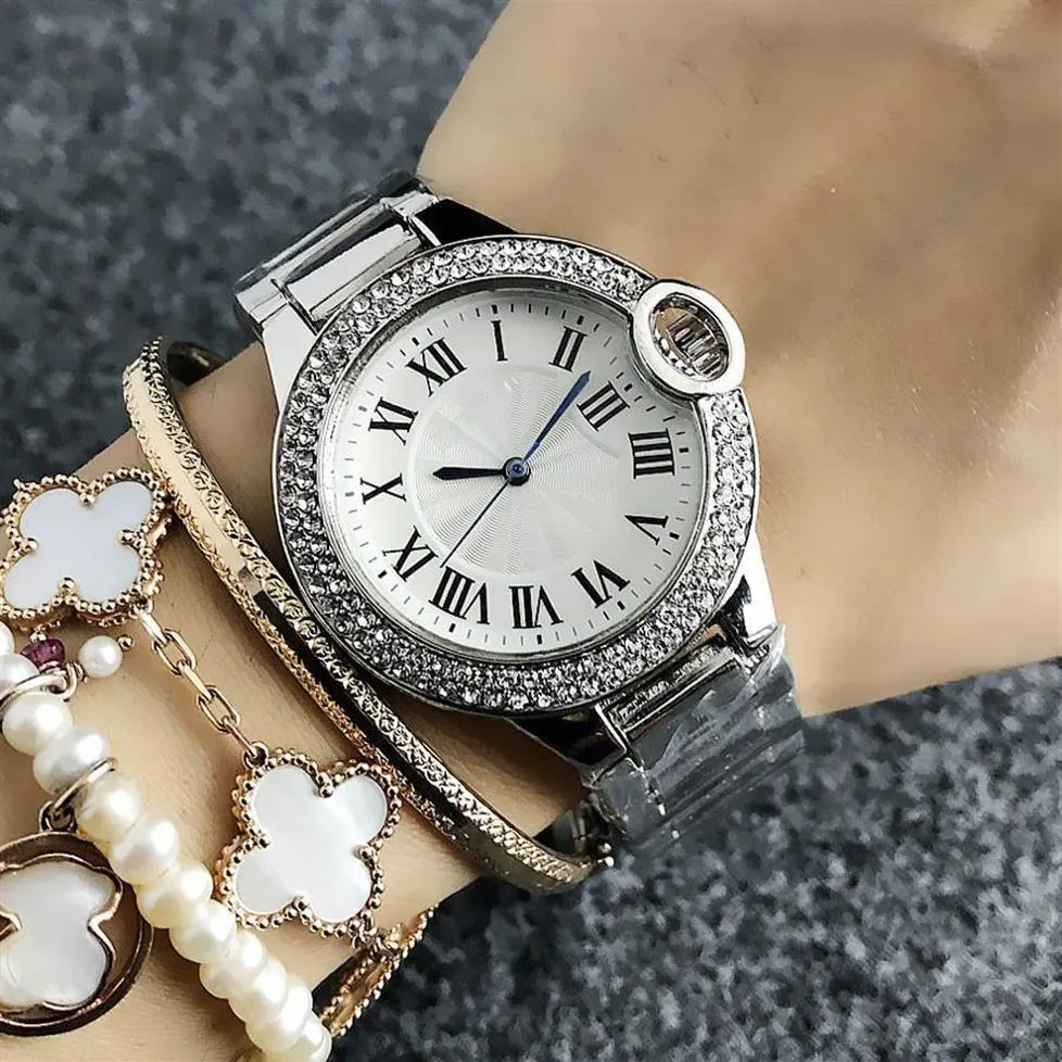 Fashion Brand women Girl crystal Roman numerals dial steel band Quartz wrist Watch CA08245l