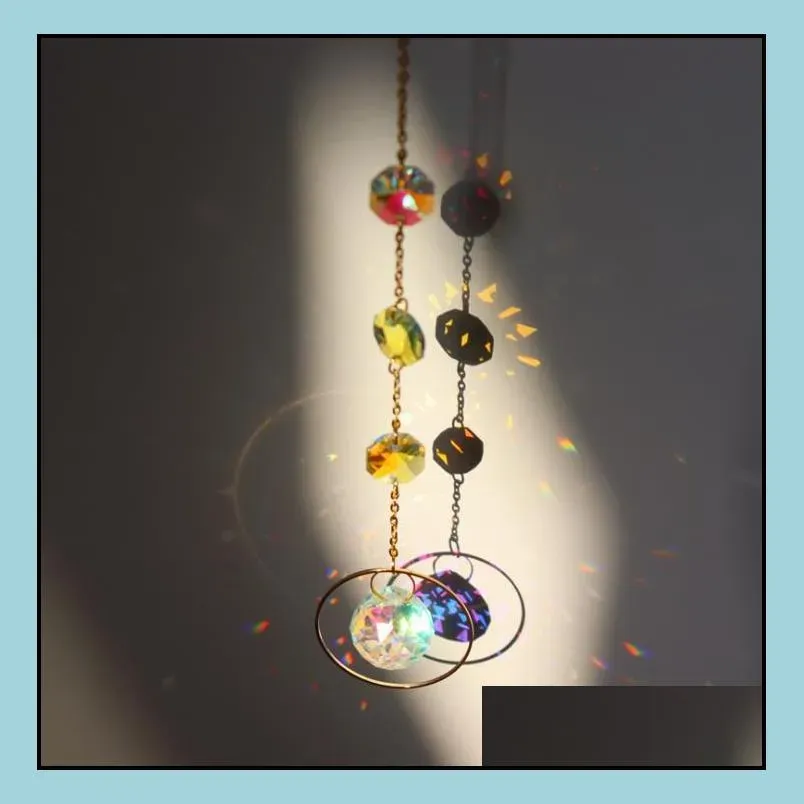 sun catchers hanging crystal ball beaded ornament garden decorations window patio lawn moon star pendant glass prism rainbow maker