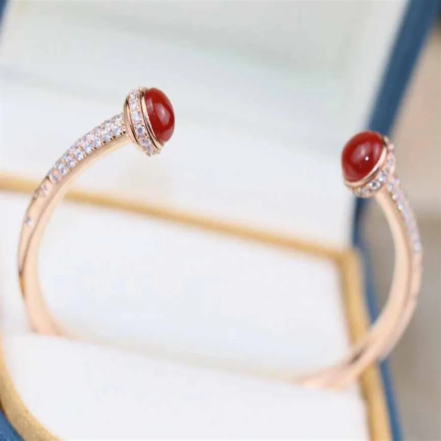 Brazalete abierto de calidad lujosa con diamante y piedra natural en malaquita y ágata roja para mujer, joyería de boda, regalo shipp269q