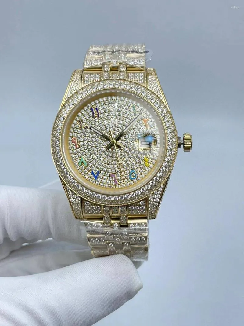 Armbanduhren „Dünne Herrenuhr, 41 mm, Diamant-Zifferblatt mit leuchtenden Streifen, wasserabweisende Faltschließe“