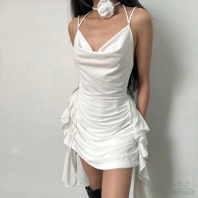 Sukienki swobodne seksowne otwarte tylne v szyja trójwymiarowa sukienka z wstążką kwiatową Kobiety Kobiety w szyku kwiecistego