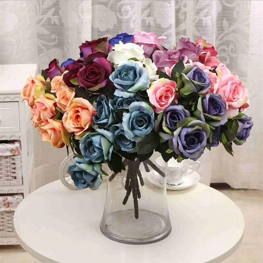 7 Głów Kwiaty róży sztuczne jedwabne kwiaty róży Prawdziwy dotyk Rose Wedding Party Home Floral Decor Kwiat Peony2316