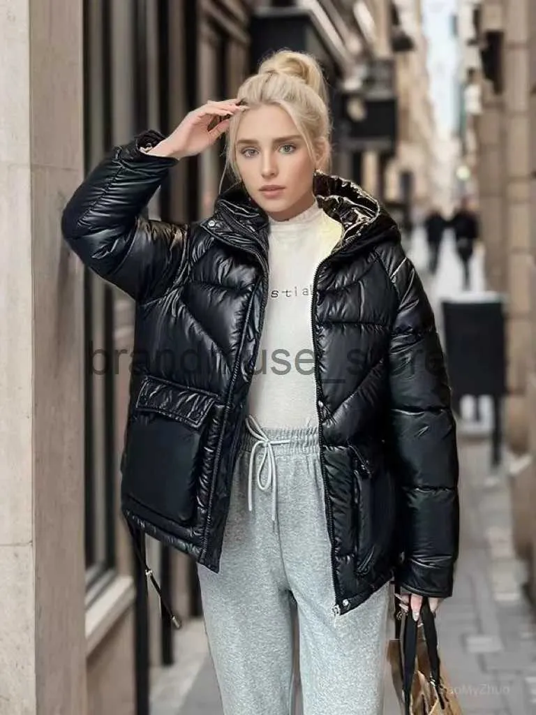 Parkas de plumón para mujer 2023 Chaqueta de invierno brillante para mujer Estilo coreano corto Ropa de pan Espesor Cálido Parkas de algodón sueltas con capucha Casual Blanco J231219