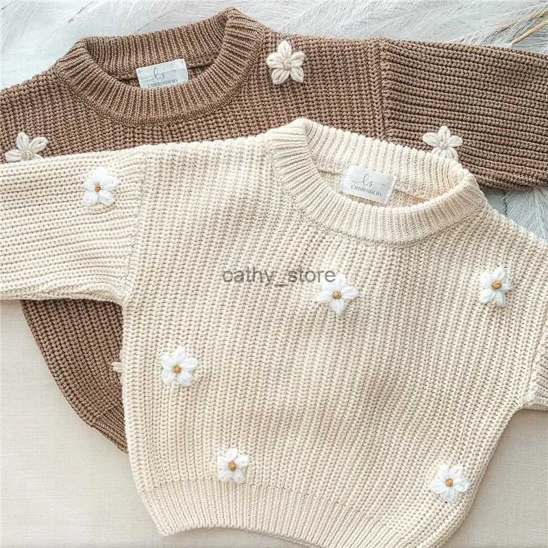 Pull Nouveau-né bébé filles hiver fleur pull vêtements 2023 automne nouveau-né vêtements pour bébés pull tricoté enfants SweatersL231215