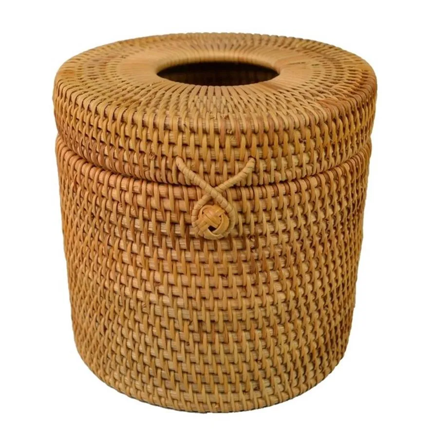 Scatola rotonda per fazzoletti in rattan Portarotolo per vite Dispenser per coperchio di carta igienica per barthroom Home el e ufficio301b