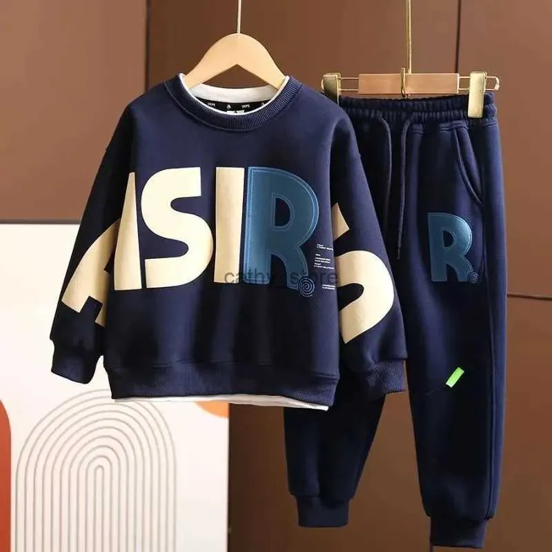 Pullover Boys 2023 New Autumn Spring Trendy 2st Sweaters+Pants Sports Suits 3-14 Years Kids Leisure Loose Outfits Children Clothes SetSL231215