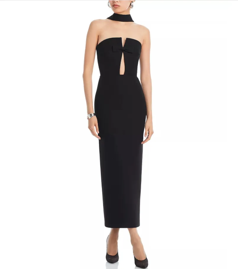 Elegant Black Evening Gowns: Strapless Crepe Sheath Prom Dress With Bow &  Slit Above Ankle Length, Formal Party Maxi Dress From Dyy_dress88, $73.89 |  DHgate.Com