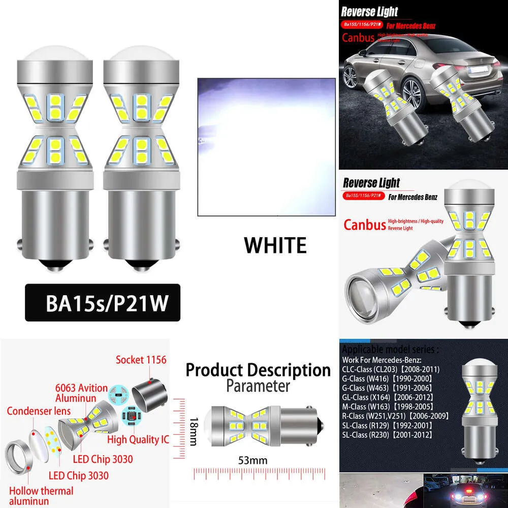 新しい装飾ライト2PCS CANBUS LEDリバースライトP21W BA15S FOR MERCEDES BENZ CL203 W416 W463 X164 W163 W251 V251 R129 R230 CLC G GL M R SLクラス