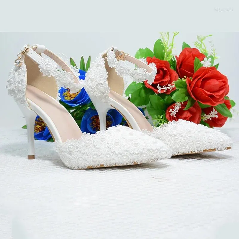 Vestido tênis primavera de outono salto alto feminino white wedding renda fivela tira pontuda pontuar thin 9cm moda bombas sapato