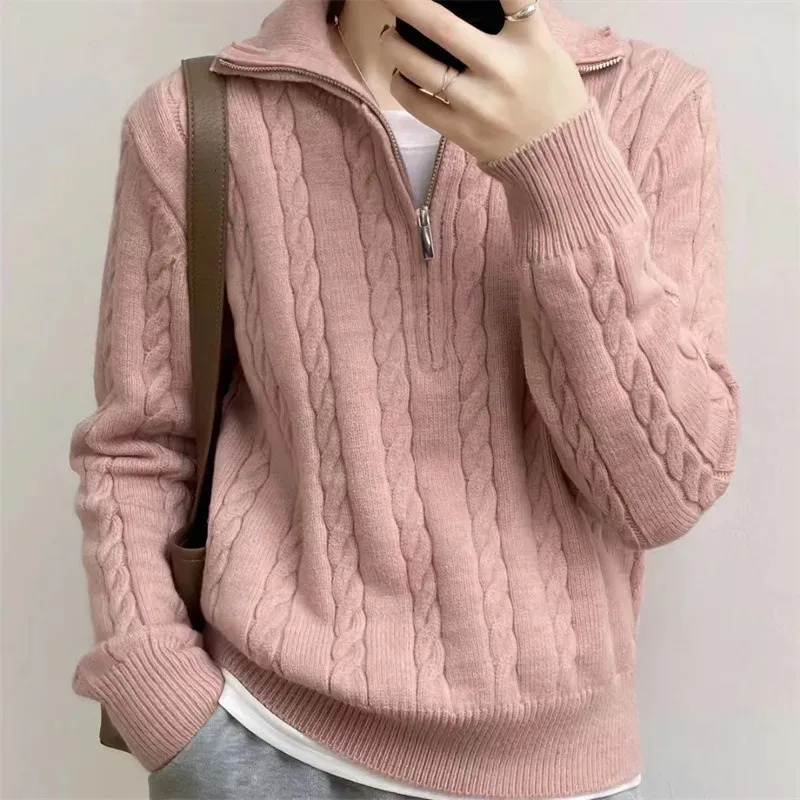 Damestruien Herfst Oversize Gebreide Trui Dames Vintage Pullover Baggy Lange Mouw Rits Dame Half Hoge Kraag Koreaans 231218