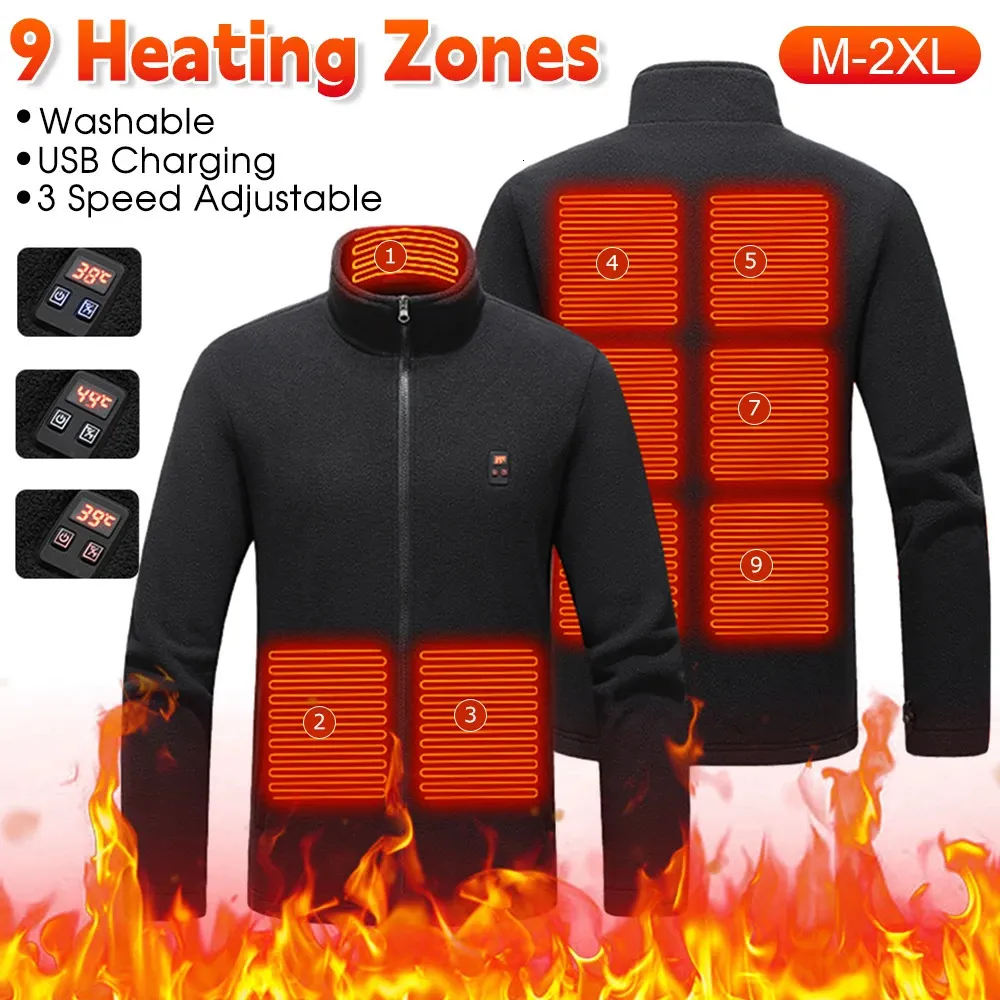 Mäns västar 9 uppvärmda västra zoner vinterelektriska jackor män kvinnor sportkläder päls varm värme USB värmejacka M2XL 231218