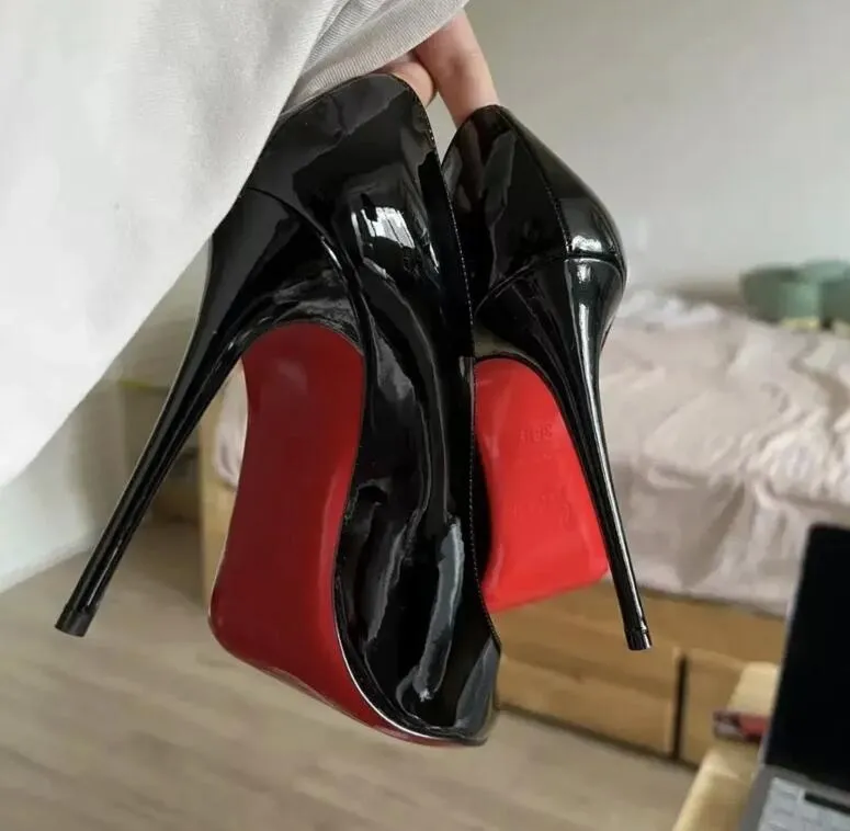 2024Brand Designerinnen Frauen High Heels Red Shiny Bottom 8 cm 10 cm 12 cm Stiletto Echtes Leder Frauenhochschürze mit Staubbeutel 34-44