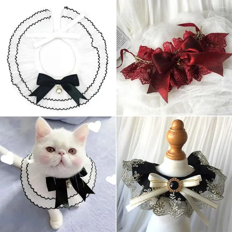Hundkläder husdjurstillbehör söta valp katt krage svart vit spets pärla bågar för små medelstora smycken leveranser chihuahua teddy