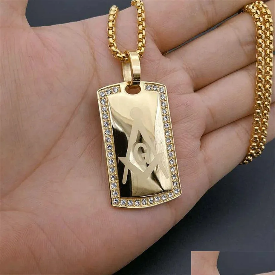 Hip Hop glacé Bling maçonnique maçon pendentif mâle 14K or collier pour hommes bijoux cadeau livraison directe bijoux collier Dhvyu