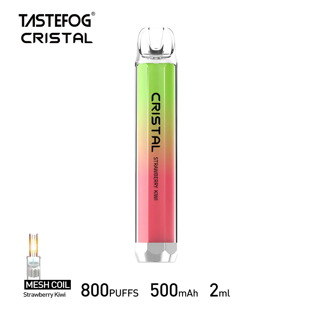 Tastefog Crystal Vape 800 Puff Descartável Pod Mesh Coil Tpd Versão 2ml 2% Nic 500mAh 10 sabores com LED piscando