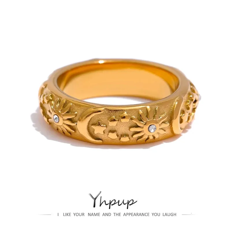 Anéis de banda Yhpup Sun Star Moon Anel de aço inoxidável jóias elegantes metal mulheres joyera acero inoxidável mujer presente 231219