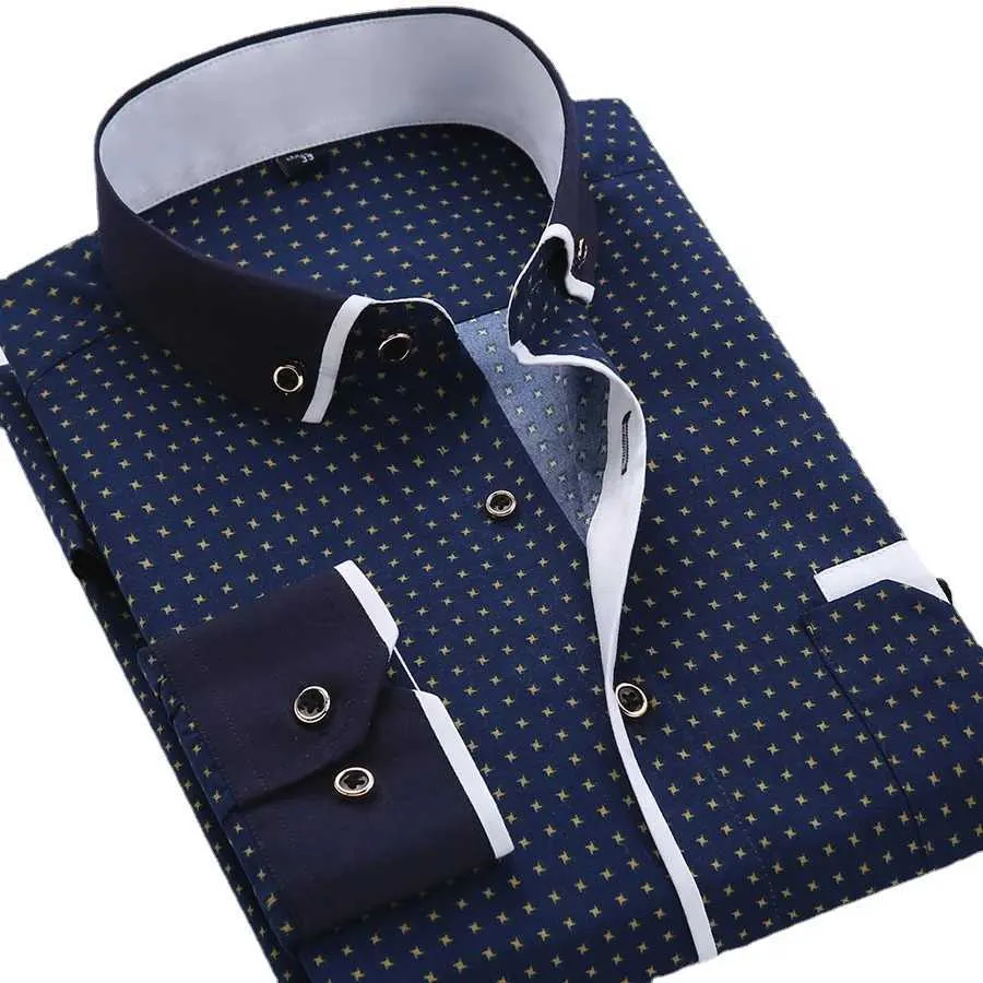 Camicie casual da uomo Qualità Big Size 5XL Camicia elegante da uomo Nuovo arrivo Manica lunga Slim Fit Colletto button down Stampato Business Social Camicie da uomoL231218