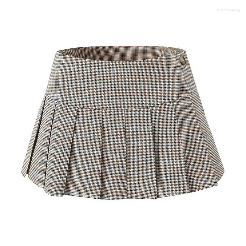 Skirts American Retro Skirt Women Sexy Low Waist Pleated Mini Summer Short Saia