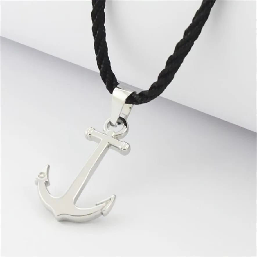 Runda moda ip preto aço inoxidável marinheiro âncora pingente colar para homens jóias com corda de náilon 201013267o