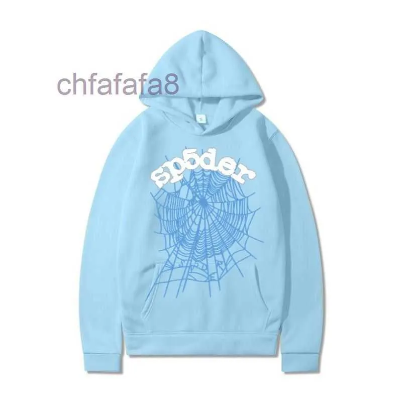 Mens Hoodies Moletons Sky Blue Sp5der Hoodie Homens Mulheres 1 Hip Hop Young Thug Spider World Wide 555555 Impressão Pulôver Hoody Light CM9V