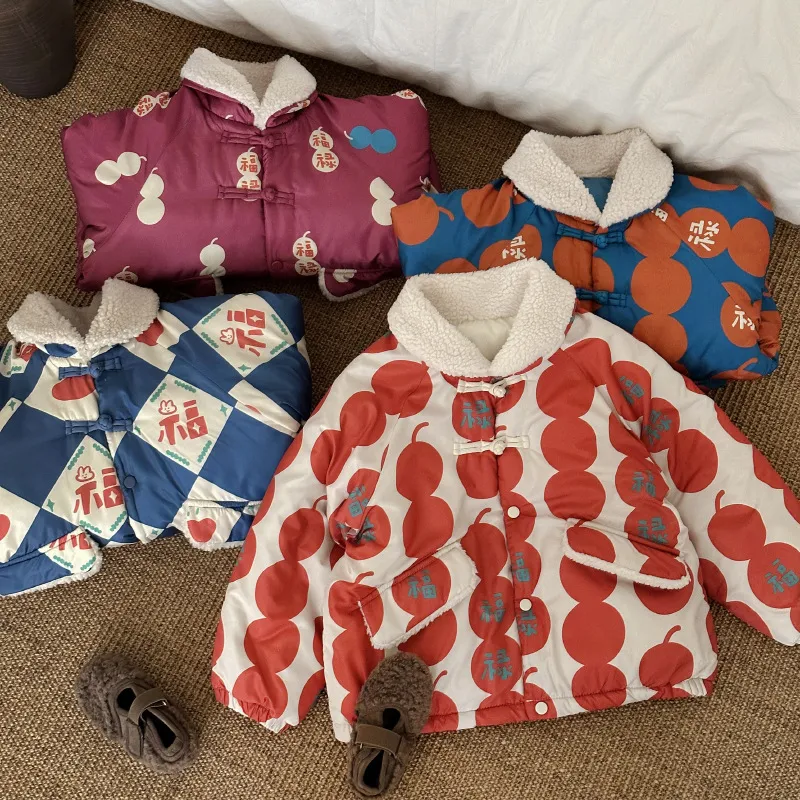 Vêtements d'hiver rembourrés en coton pour bébés, vêtements de nouvel an, manteau en coton épais à la mode, manteau d'automne et d'hiver