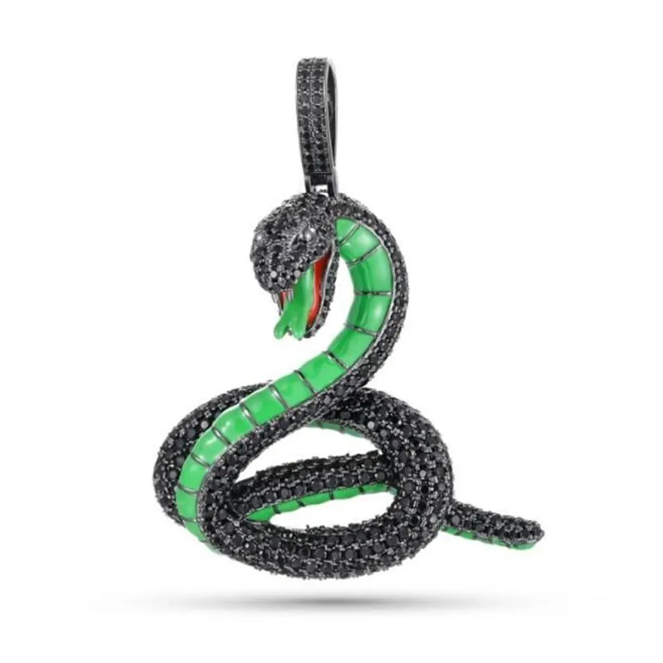 Hip Hop 5A CZ Pietra pavimentata Bling Iced Out Collana con pendenti in serpente cobra nero per uomo Rapper Gioielli Gift314l