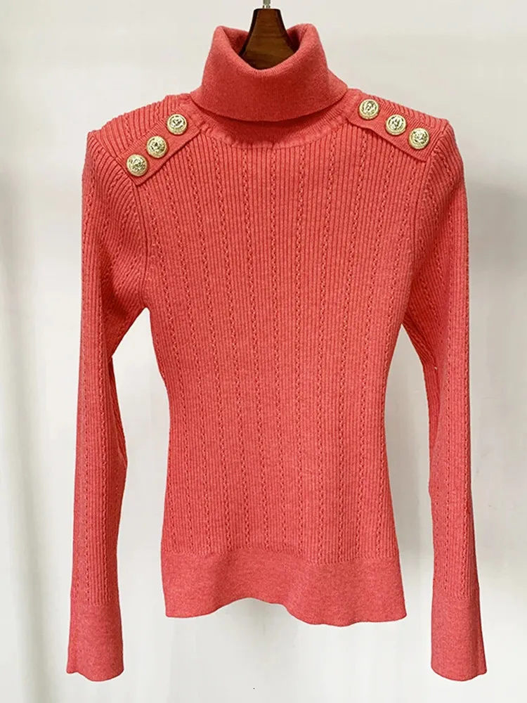 여성 스웨터 하이 스트리트 EST 가을 가을 겨울 디자이너 스웨터 터틀넥 사자 사자 어깨 숄더 블렌딩 니트 풀오버 231218