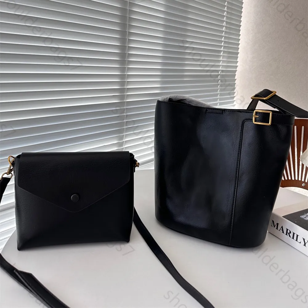 Designer de moda sacola feminina bolsa grande balde 2 em 1 bolsa de grande capacidade clássica bolsa de ombro vintage bolsas de couro com carteira pequena cor marrom preto