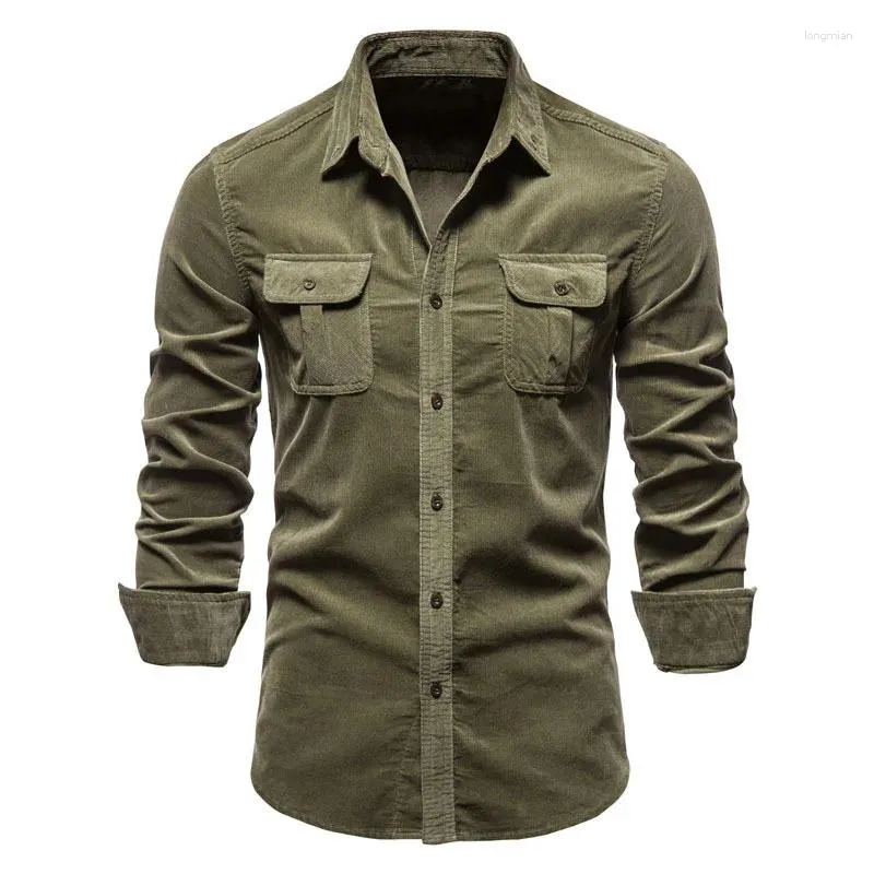 Mäns casual skjortor Autumn Cotton Basic Japanese Corduroy Business Shirt Slim Long Sleeve Coat