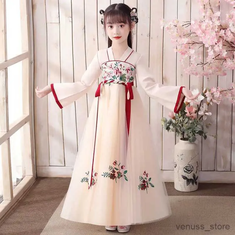 Girl's Dresses New 3-12T Japanese and Korean children's Hanfu dress spring and autumn girls princess dress Tang dress gauze skirt children's cl