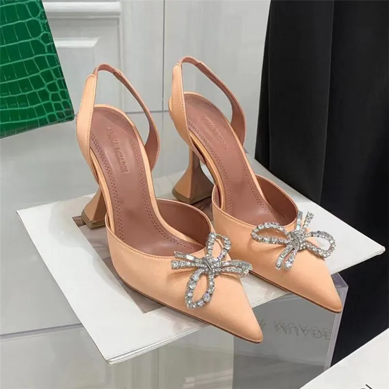 Classic Women's Dress Shoes good quality Silky surface female Designer sexy Party high heel shoes ladies Comfortable pumps Shining diamond Wedding Shoes A05463