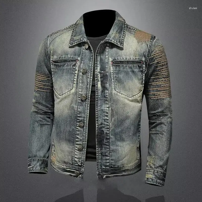 Jaquetas masculinas motocicleta denim jaqueta 2024 alta qualidade moda tendência bonito personalidade zíper lapela vintage jack