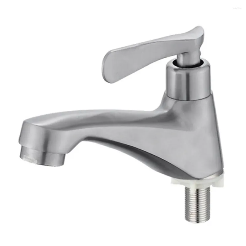 Grifos de lavabo de baño Grifo Cuenca 304 Contador de acero inoxidable Plata Sola manija fría