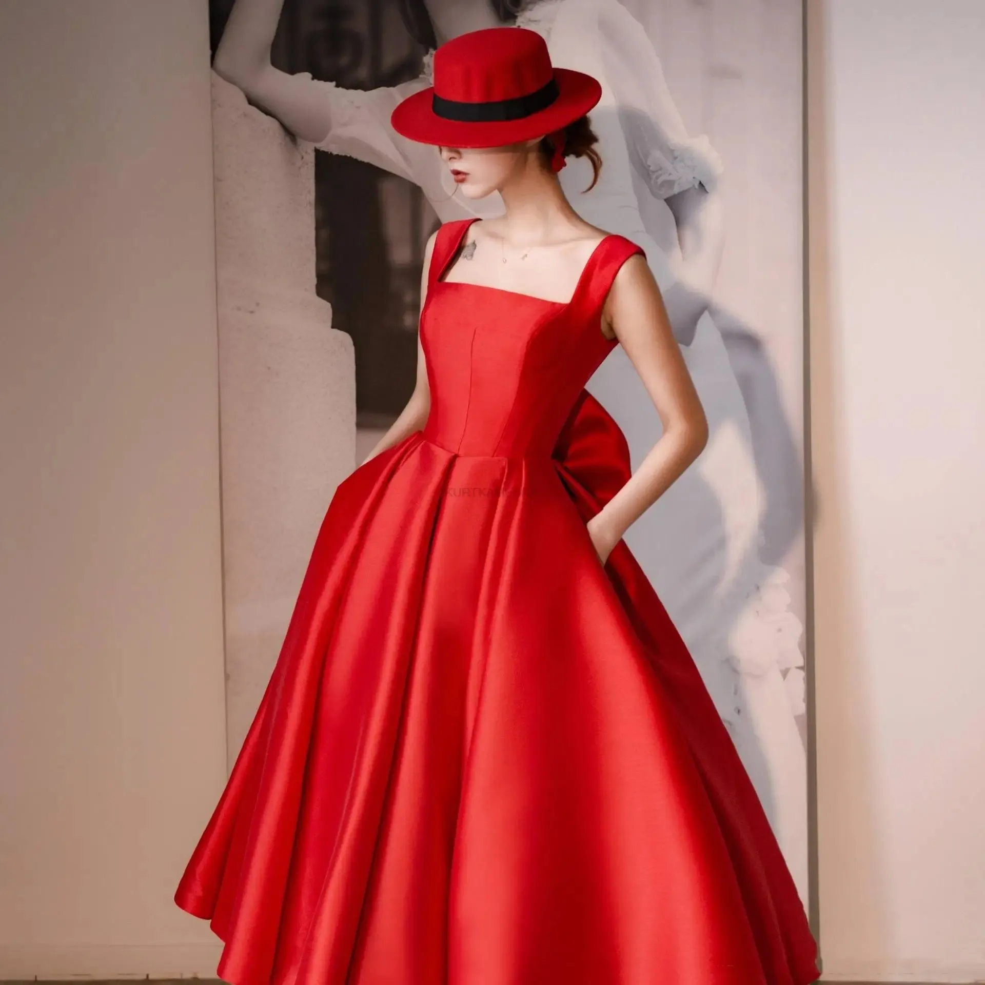 classic red dress Velvi - Sutton Slip - - Final Sale The fabric holds its shape and is naturally wrinkle Elegant Red Evening Gown with