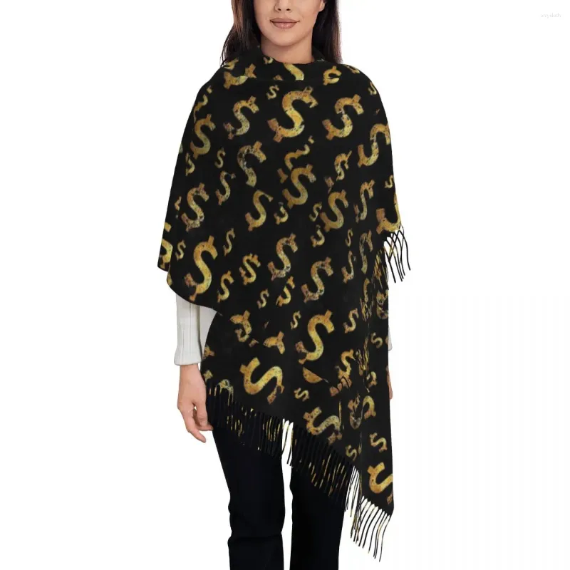 Sciarpe Sciarpa da donna con nappa Design con denaro contante Lungo inverno Scialle caldo Avvolgere banconota da 100 dollari Oro Abbigliamento quotidiano Pashmina