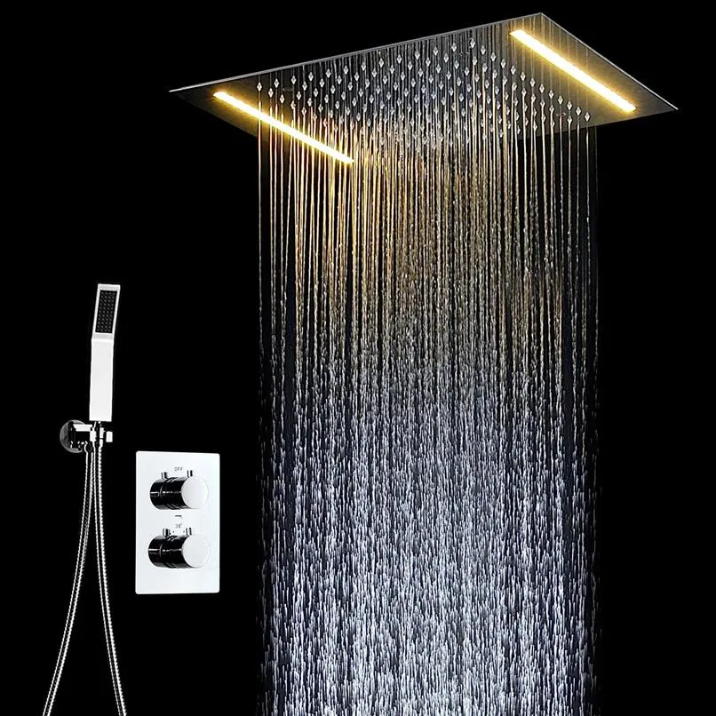 Luci multifunzionali a LED Set doccia per bagno Accessori Rubinetto Pannello Rubinetto e miscelatore acqua fredda LED Soffione a soffitto Rainfall Wa214O