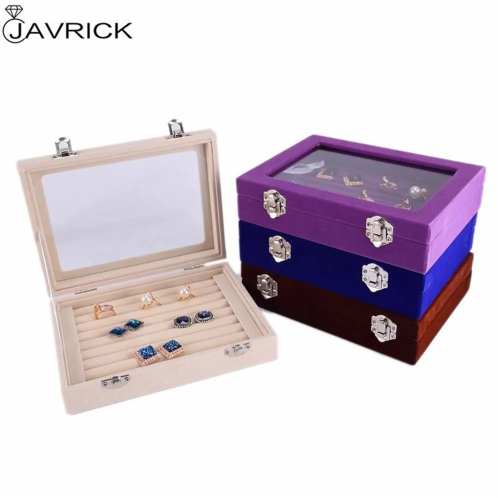 7 couleurs velours verre anneau boucle d'oreille bijoux affichage organisateur boîte plateau porte-boîte de rangement T200917256i