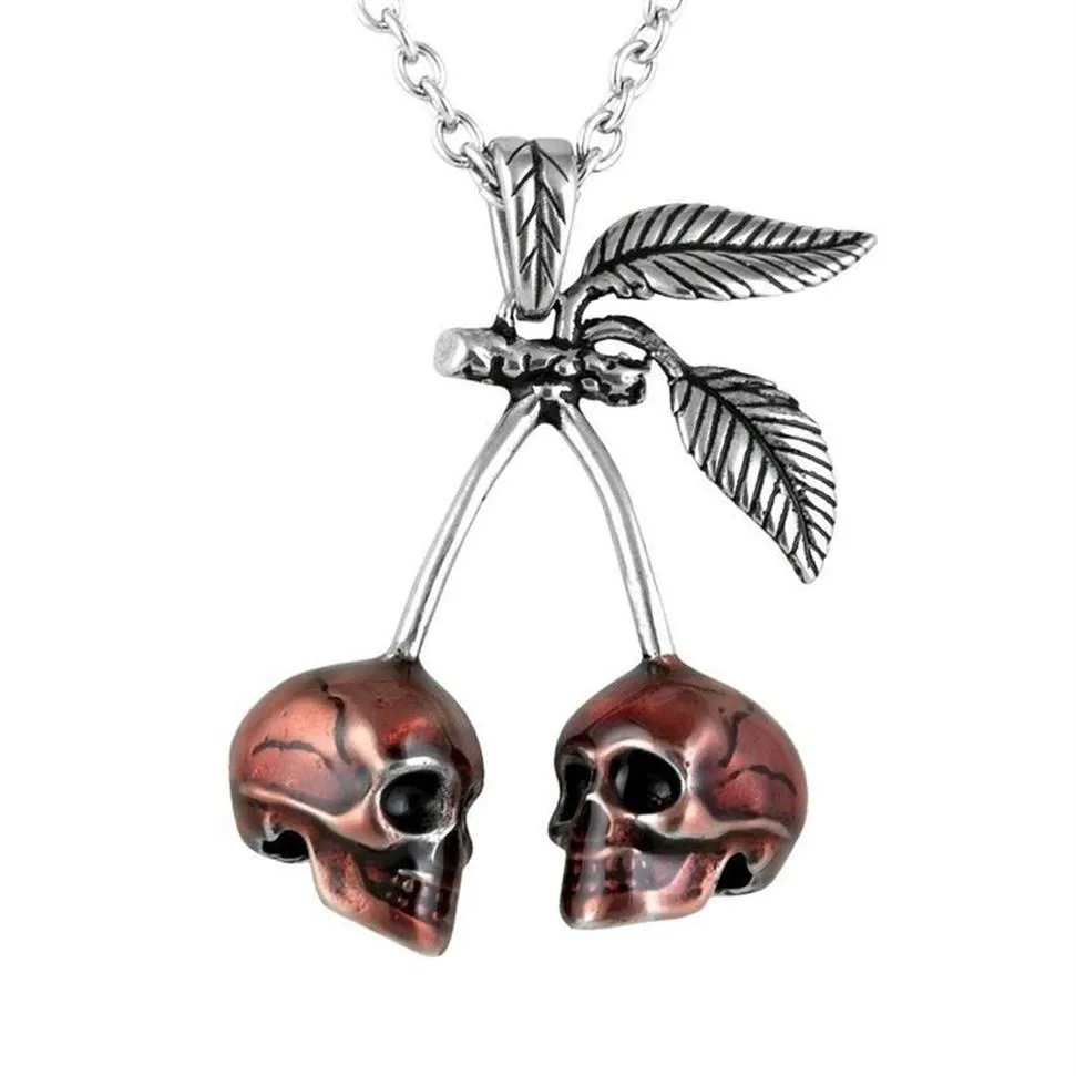 Pendant Necklaces Retro Skull Cherry Necklace Men Women Chain Biker Punk Jewelry Gift WholePendant257x