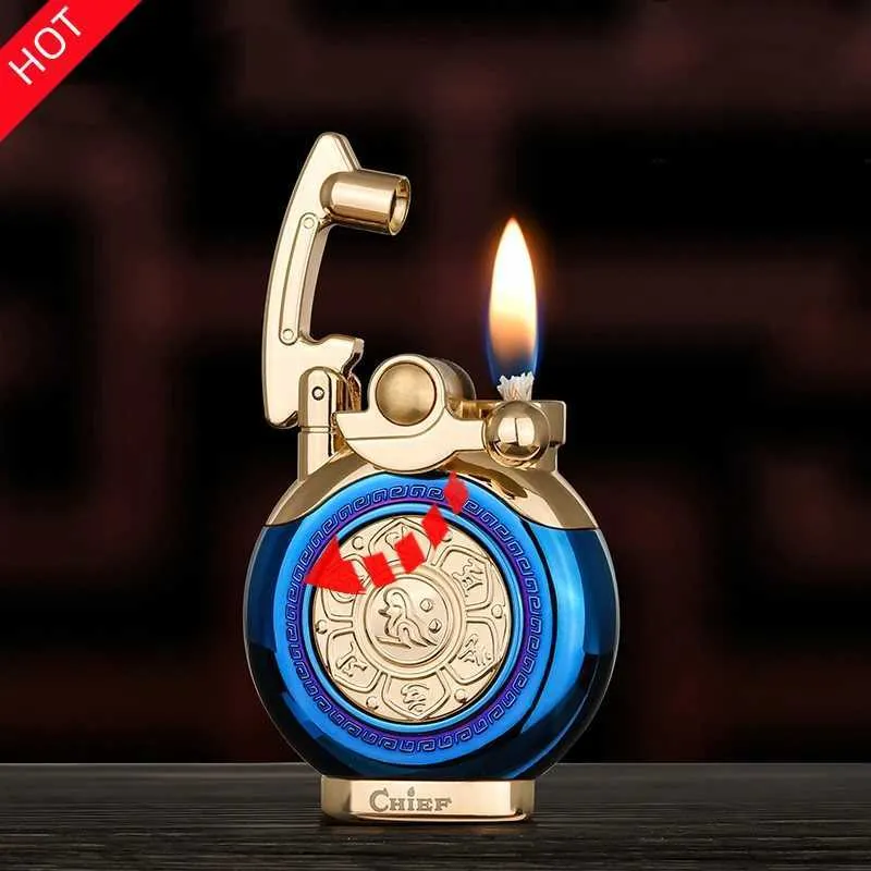 2022 Nieuwe persoonlijkheid Creative Kerosene retro winddichte lichtere lichter rocker klassieke draagbare herencadeau