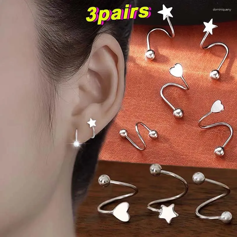 Stud Küpeler Lüks Yıldız Kalp Top Kadınlar Spiral Bükülmüş Metal Kulak Çabukları Basit İns Küpe Burun Hoop Piercing Ring Mücevher