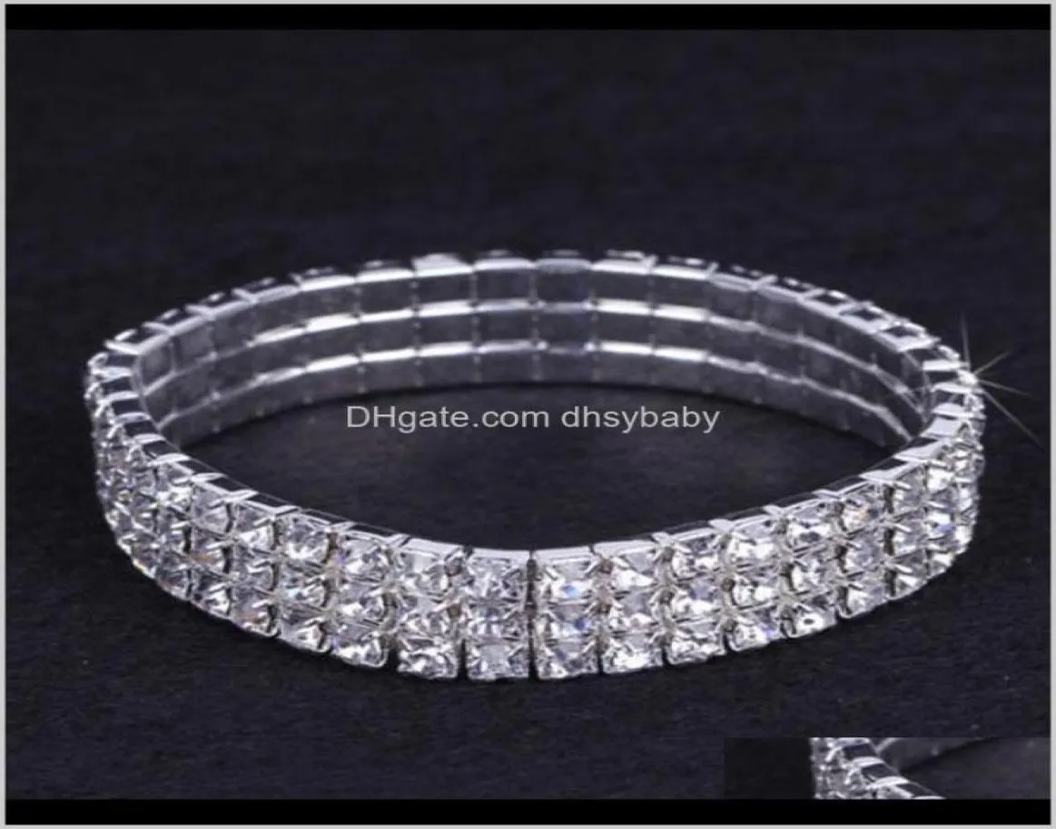 الأساور 12 قطعة الكثير 3 صف مجوهرات الزفاف مرنة بلورات الراين الممتدة سوار BANGLE GLONE