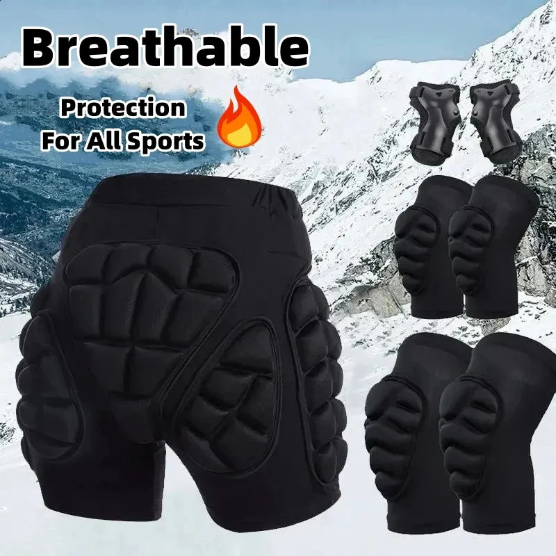 Ski Gloves Ski Hip Protector Pants Fall Prevention Butt Roller Skating Ice Scooter Sports Children's Protective Gear Knee Elbow Wrist Pads 231218