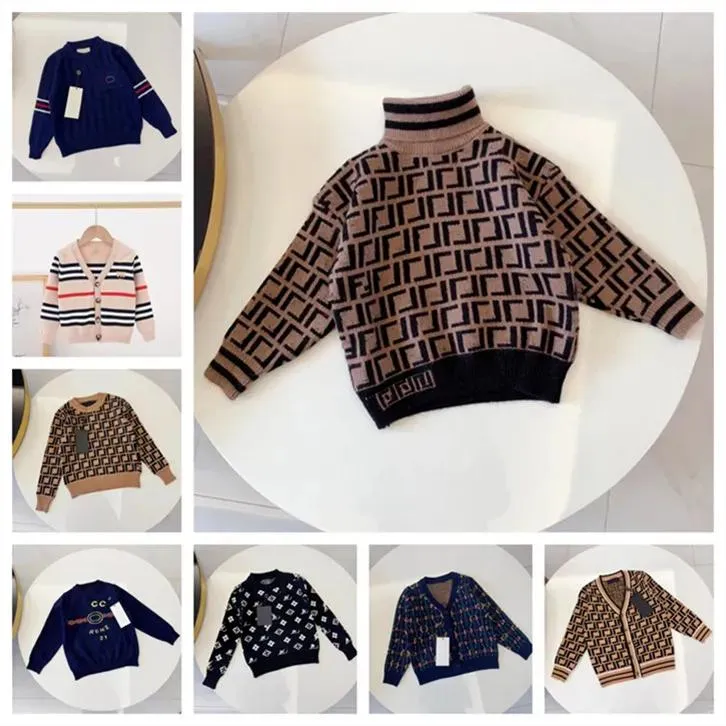 Pullover New Designer Baby Warm Plaid Fashion Children's Casual Pullover Geometric Pattern Long Sleeve Sweater 90150cm H12